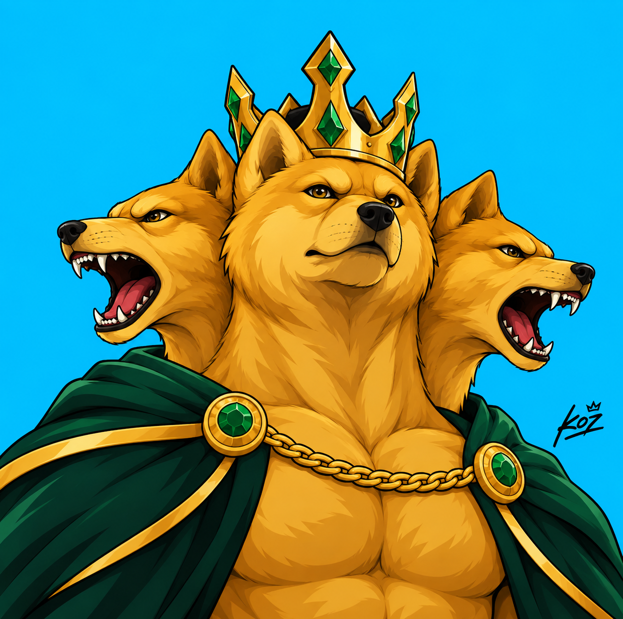 Crowned three-headed DOWGE on blue background
